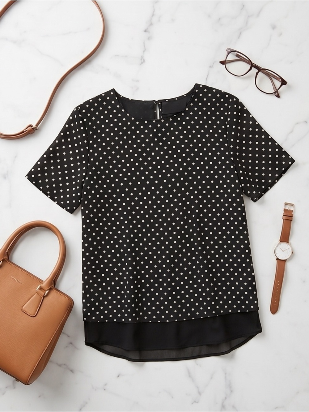 Michael Kors Black White Polka Dot Chiffon Blouse XL